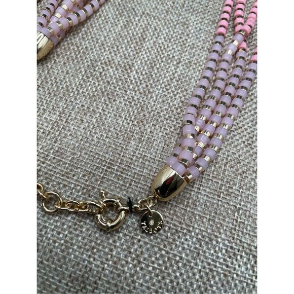 New Talbots Sunny Layered 4 Strand Beaded Pink and Gold Necklace Signed - Picture 7 of 8